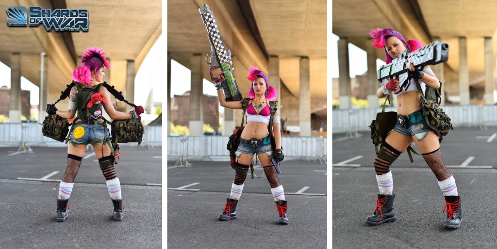 Fake Sidecut and styled wig for Defcon Unlimited's Walking Act at gamescom 2015 for "Shards of War" (Gemini, Apocapunk Skin), wig comission © Florence Heyer FX