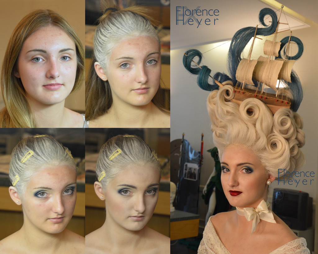 Rokoko-Perücke, Making-of : Geknüftes Rosshaar und Büffelhaar  und Make-up © Florence Heyer